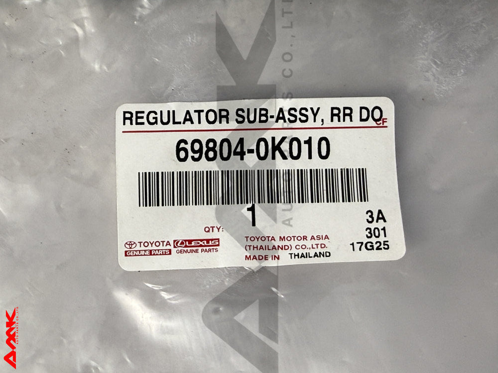 TOYOTA REGULATOR SUB-ASSY, RR DOOR PWR WDO, LH 69804-0K010